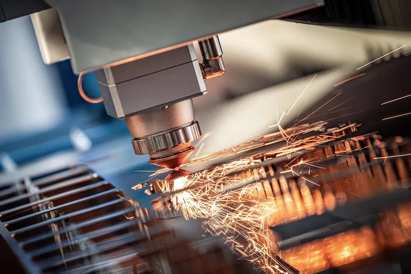 Laser cutting machine in action cutting metal