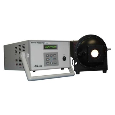 Picture of a LRS-455-6-1 six inch integrating sphere on white background