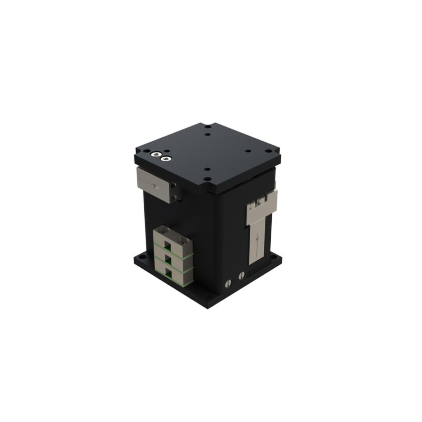 nPCube compact 3‑axis piezo stage on white background