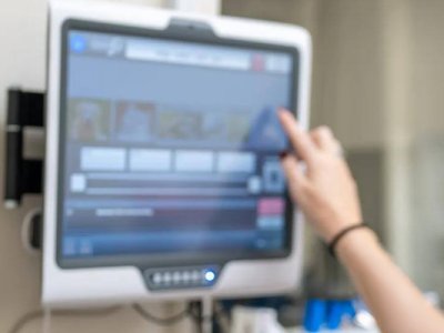 Medical touchscreen interface used on clinical equipment
