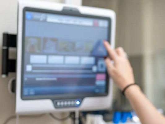 Medical touchscreen interface used on clinical equipment