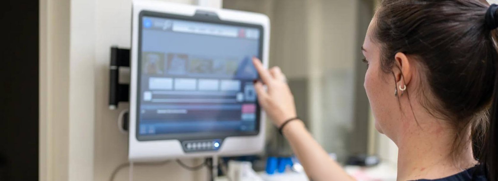 Medical touchscreen interface used on clinical equipment