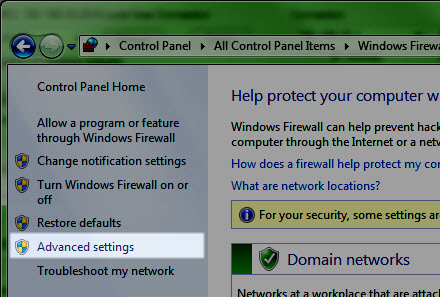 Windows Firewall advanced settings