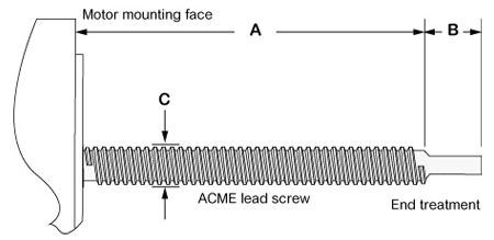 Sideview line drawing of a stepper motor showing dimensions